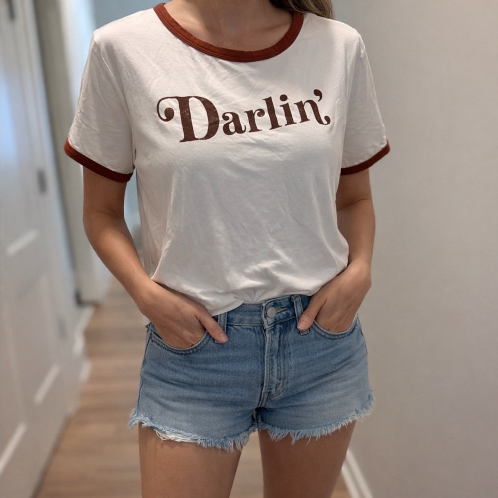 Darlin' White and Brown Ringer Tee